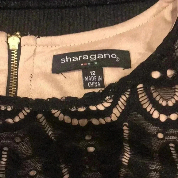 Sharagano Floral black Lace Overlay w/Tan Lining & Exposed Zipper-Size 12 - Picture 9 of 11